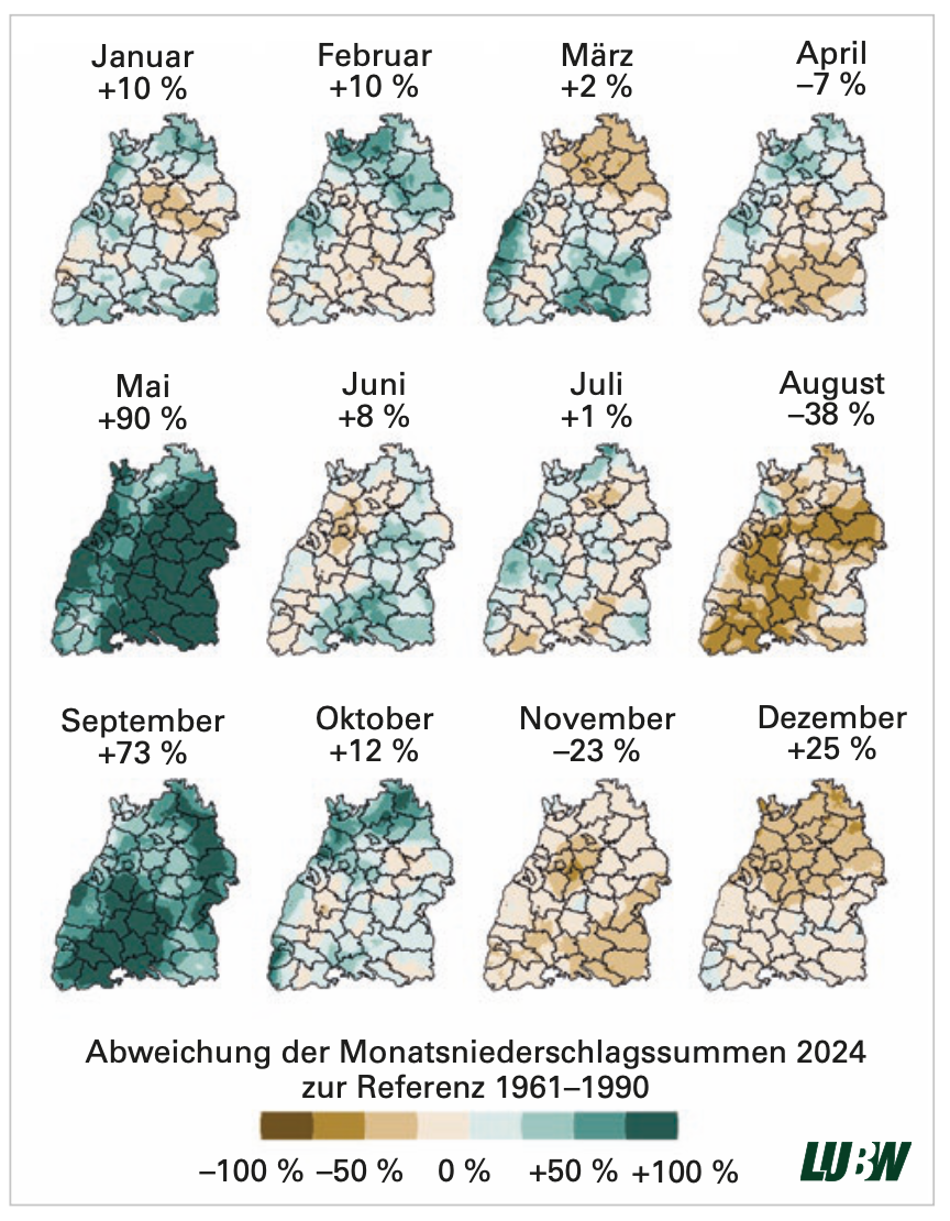Ausschnitt einer Karte aus dem klimatischen Jahresrückblick