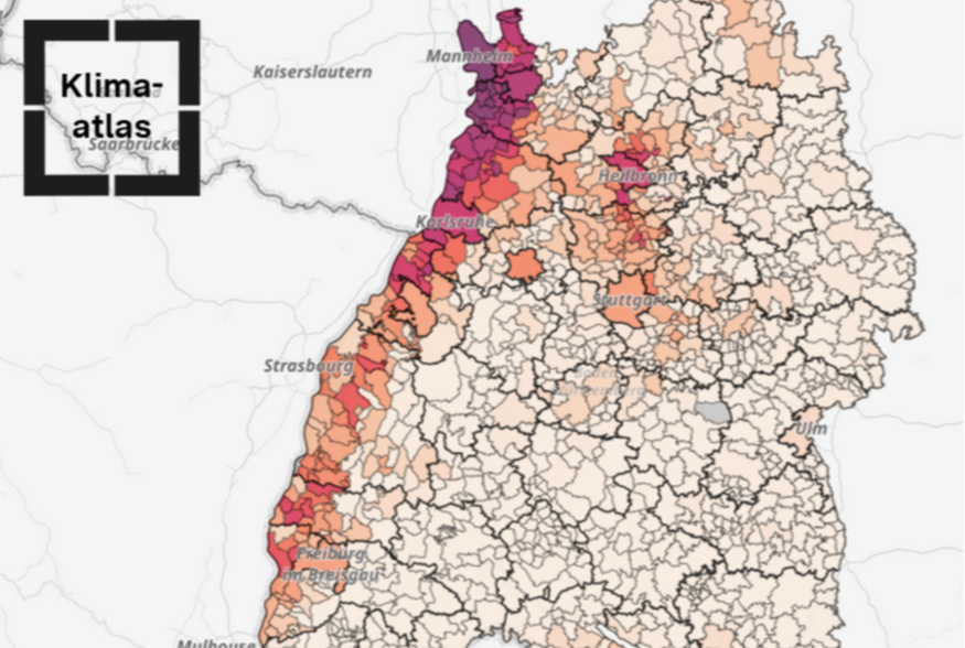 Screenshot der Karte Hitzebetroffenheit