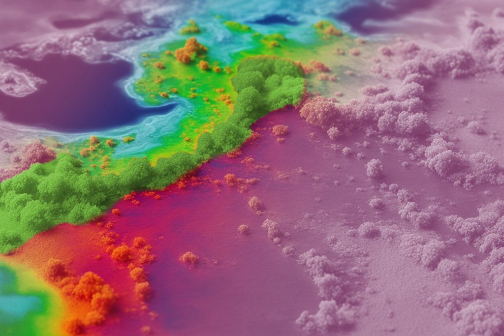 Bild zeigt eine illustriere Aufsicht einer Landschaft mit Wasser und Bäumen